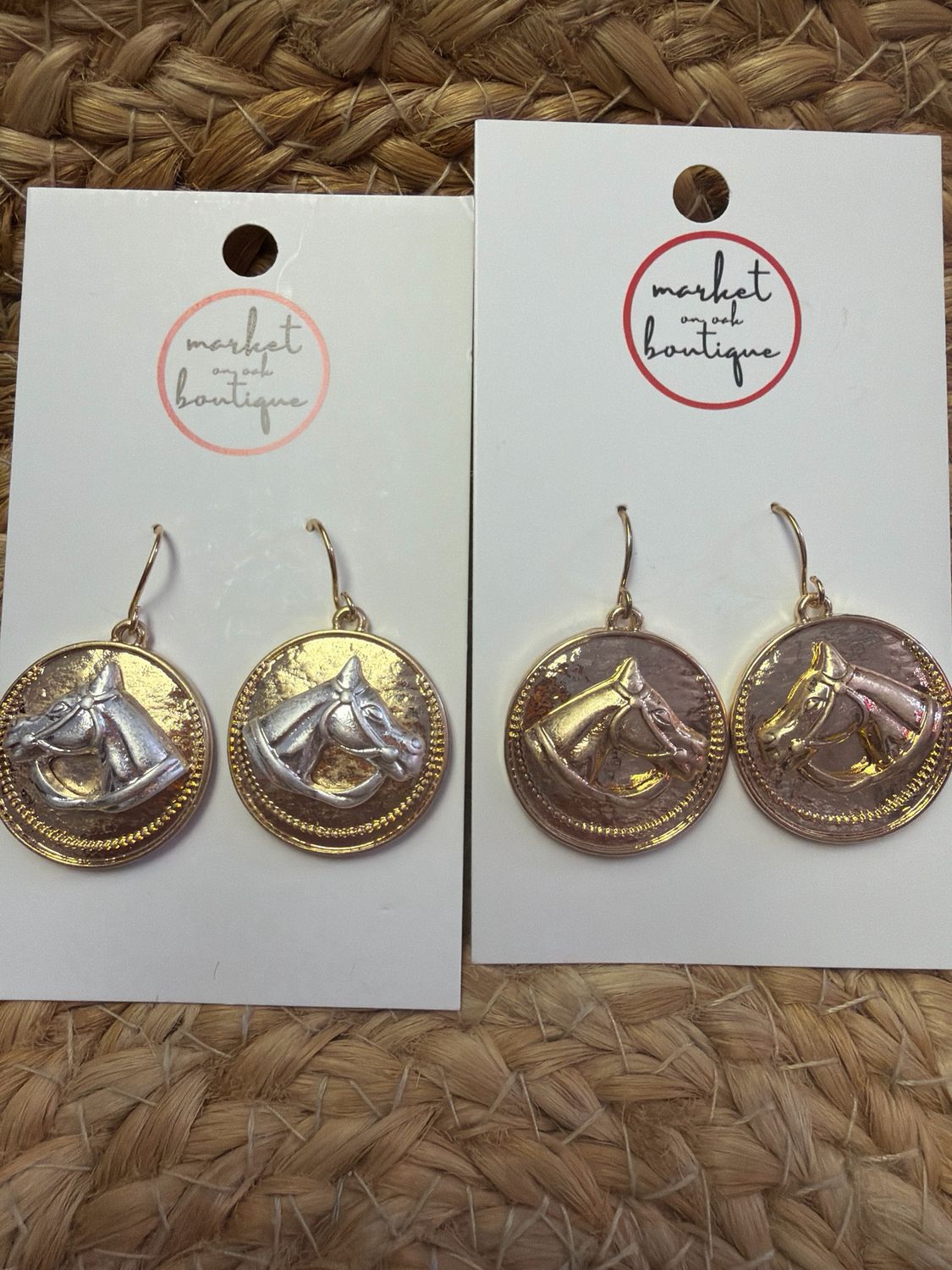 Horse Head Coin Drop Earrings