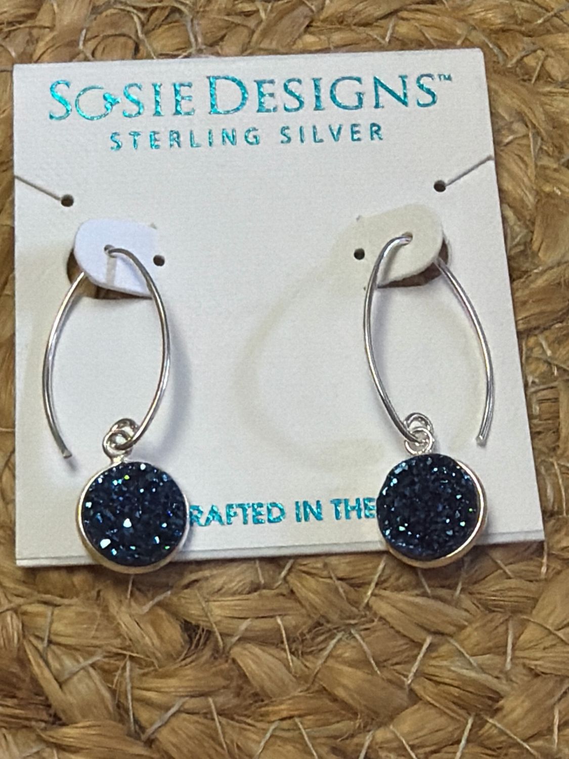 Silver Bezel Druzy Marquis Earrings - Blue Silver Bezel Druzy Marquis Earrings - Blue