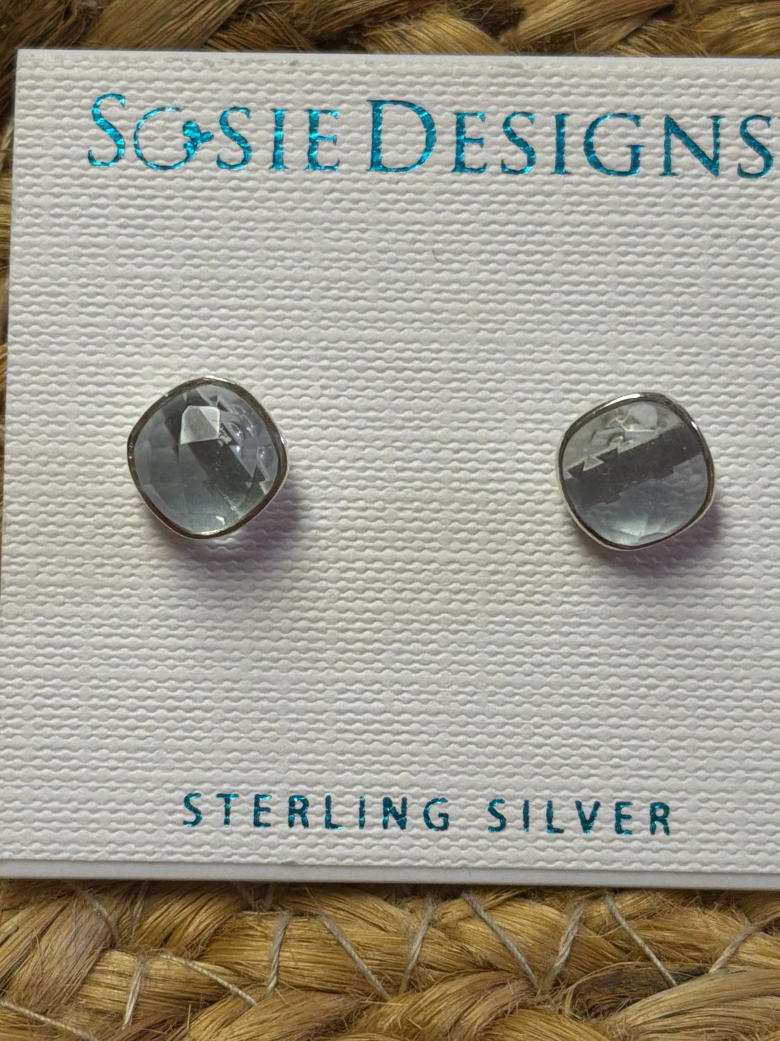 Sterling Silver Cushion Stud - Sea Foam Chalcedony Sterling Silver Cushion Stud - Sea Foam Chalcedony