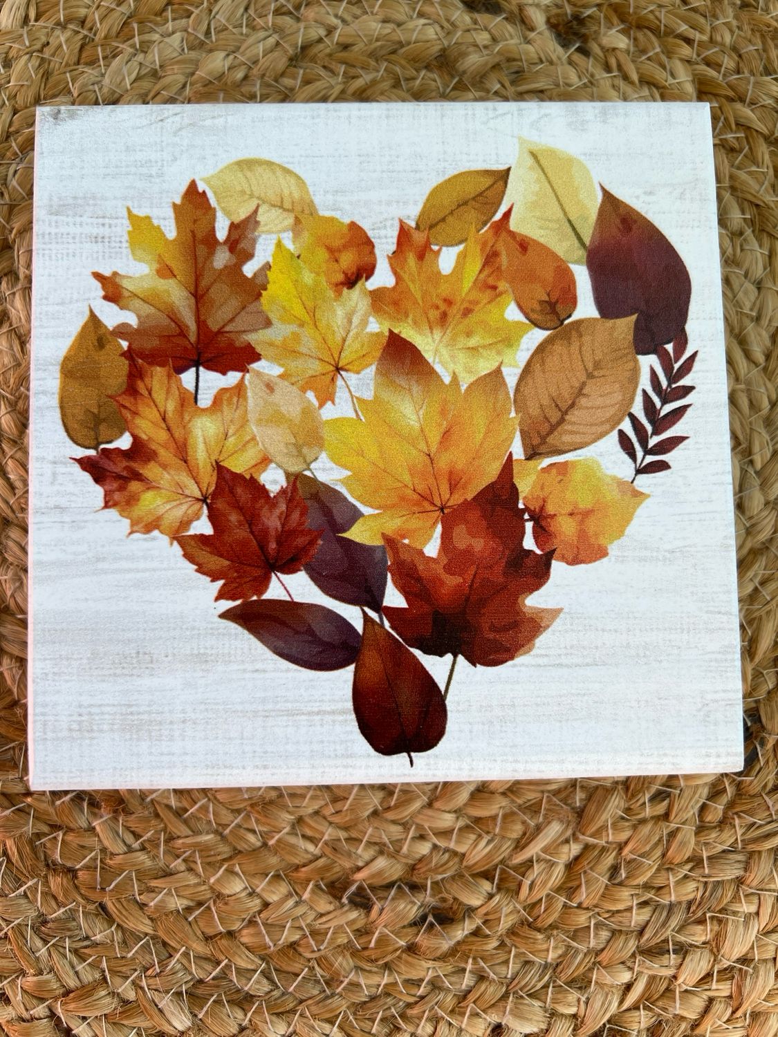 Leaf Heart Collage Block Sign Leaf Heart Collage Block Sign