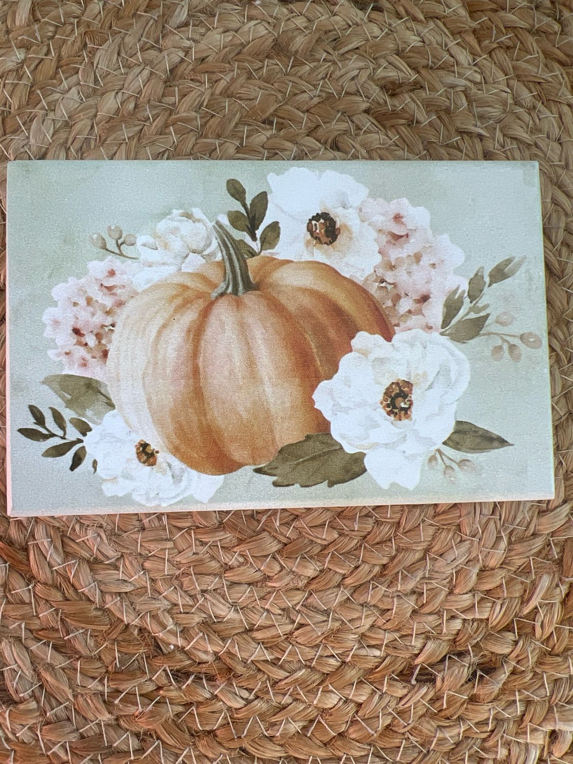 Green Hydrangea Pumpkin Block Sign Green Hydrangea Pumpkin Block Sign