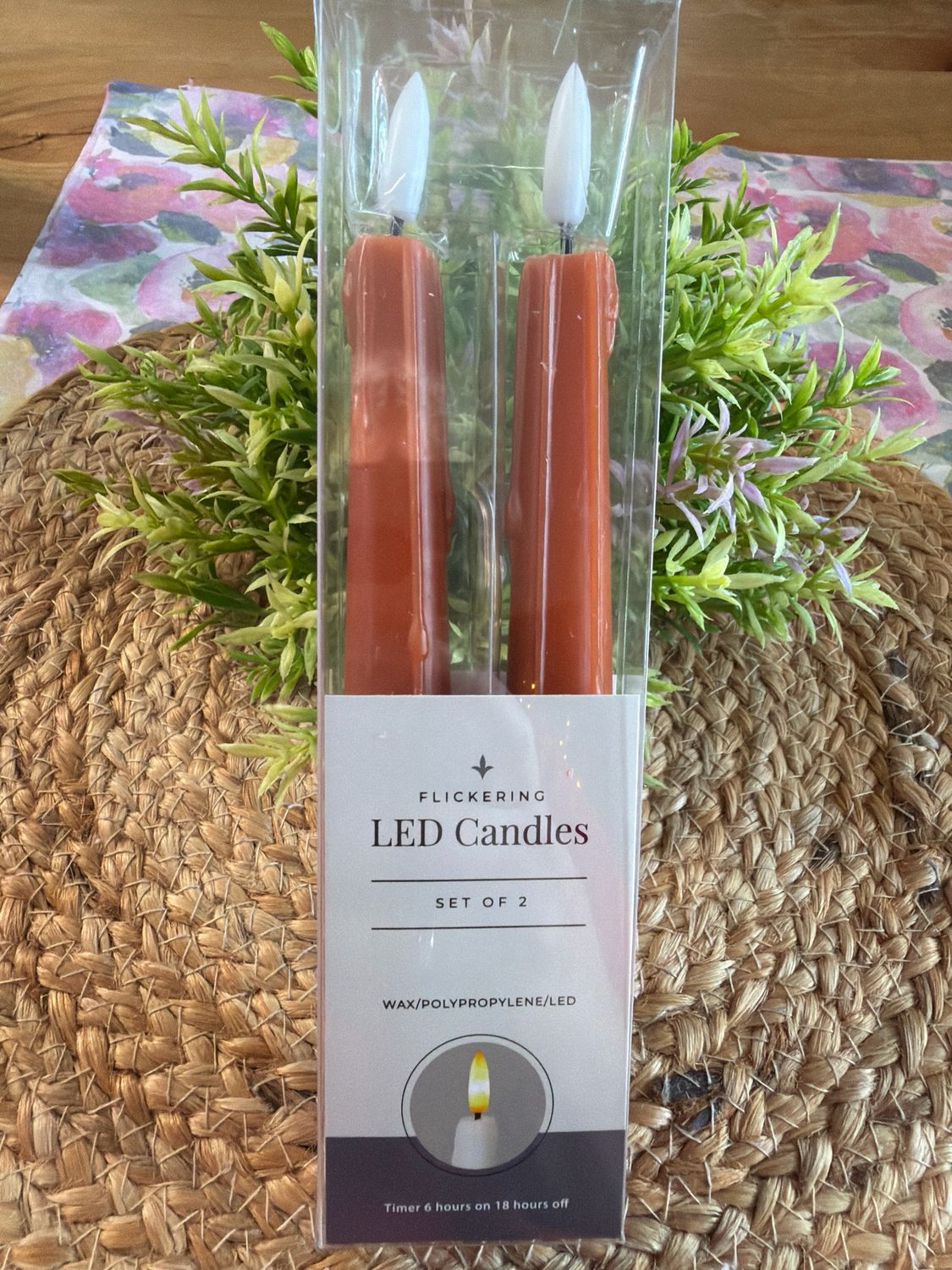 8" Rust LED Flameless Taper Candles Set/2 8" Rust LED Flameless Taper Candles Set/2