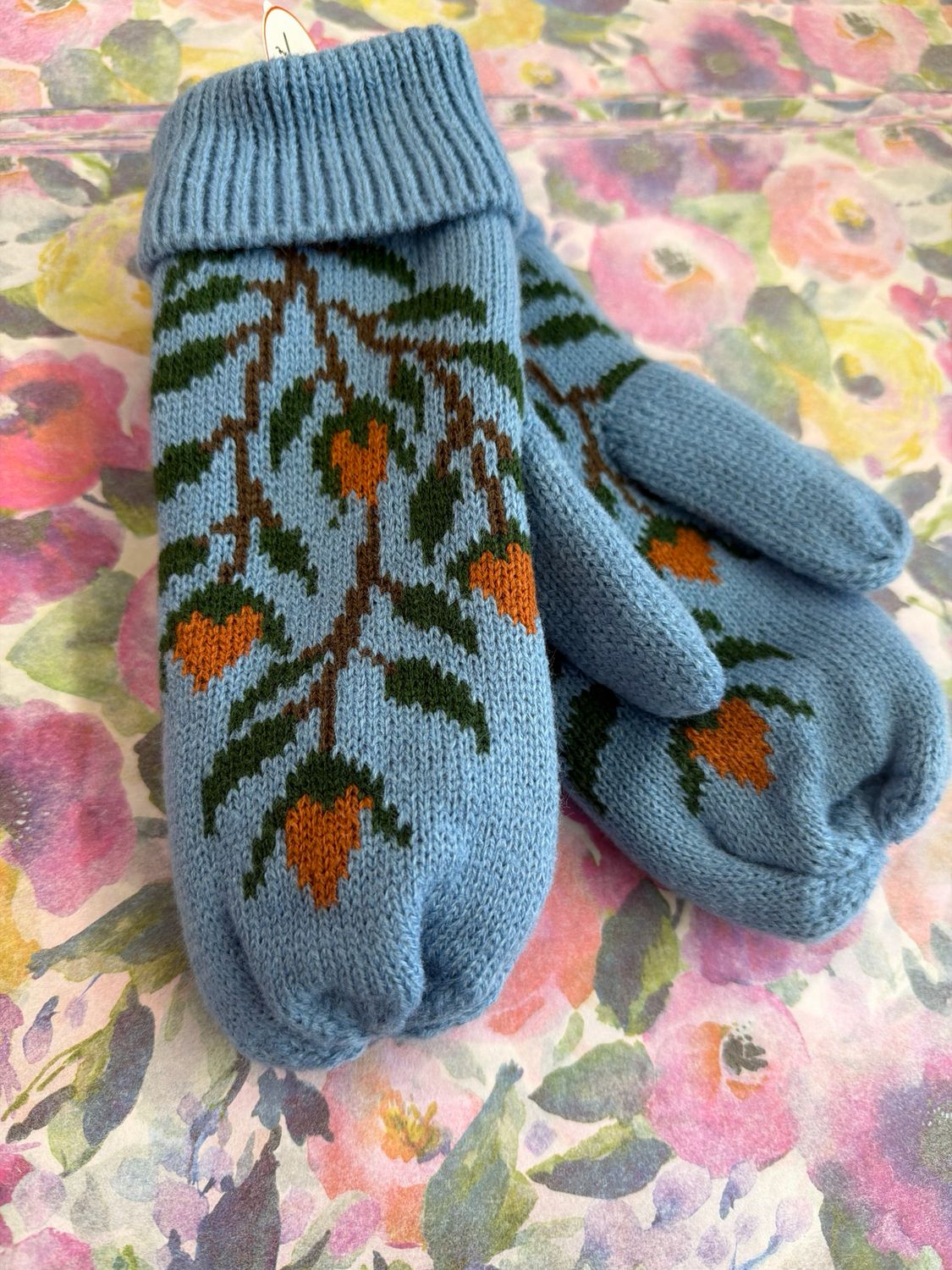 Panache Blue Floral Mittens