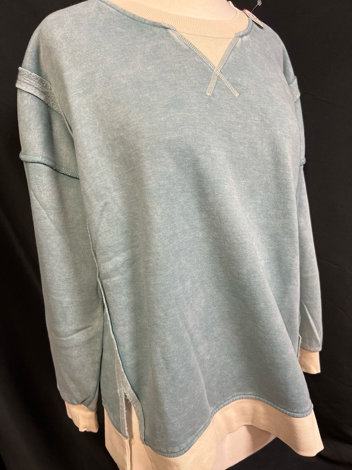 Fleece Acid Washed Teal Blue Pullover