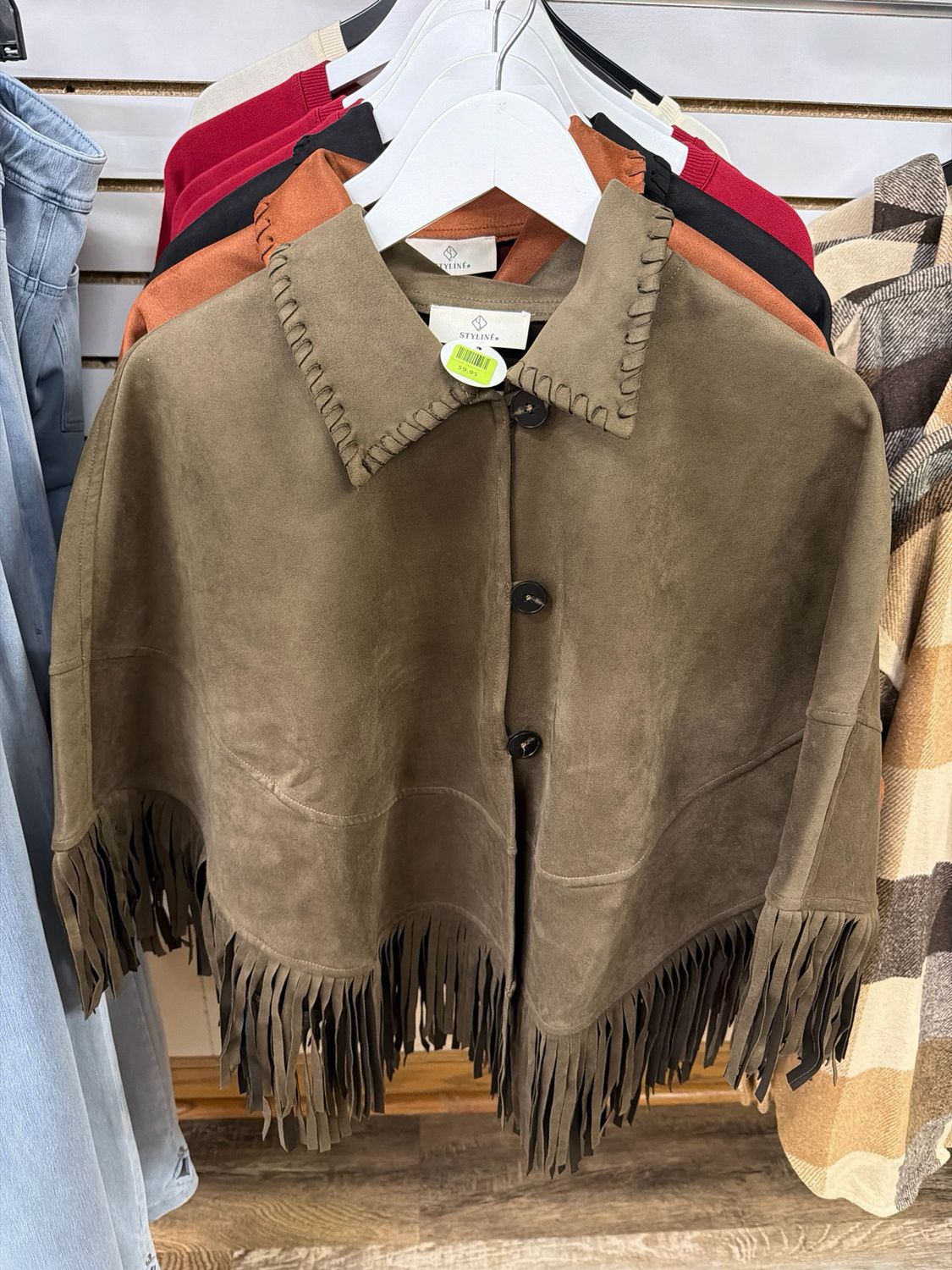 Faux Suede Collared Poncho
