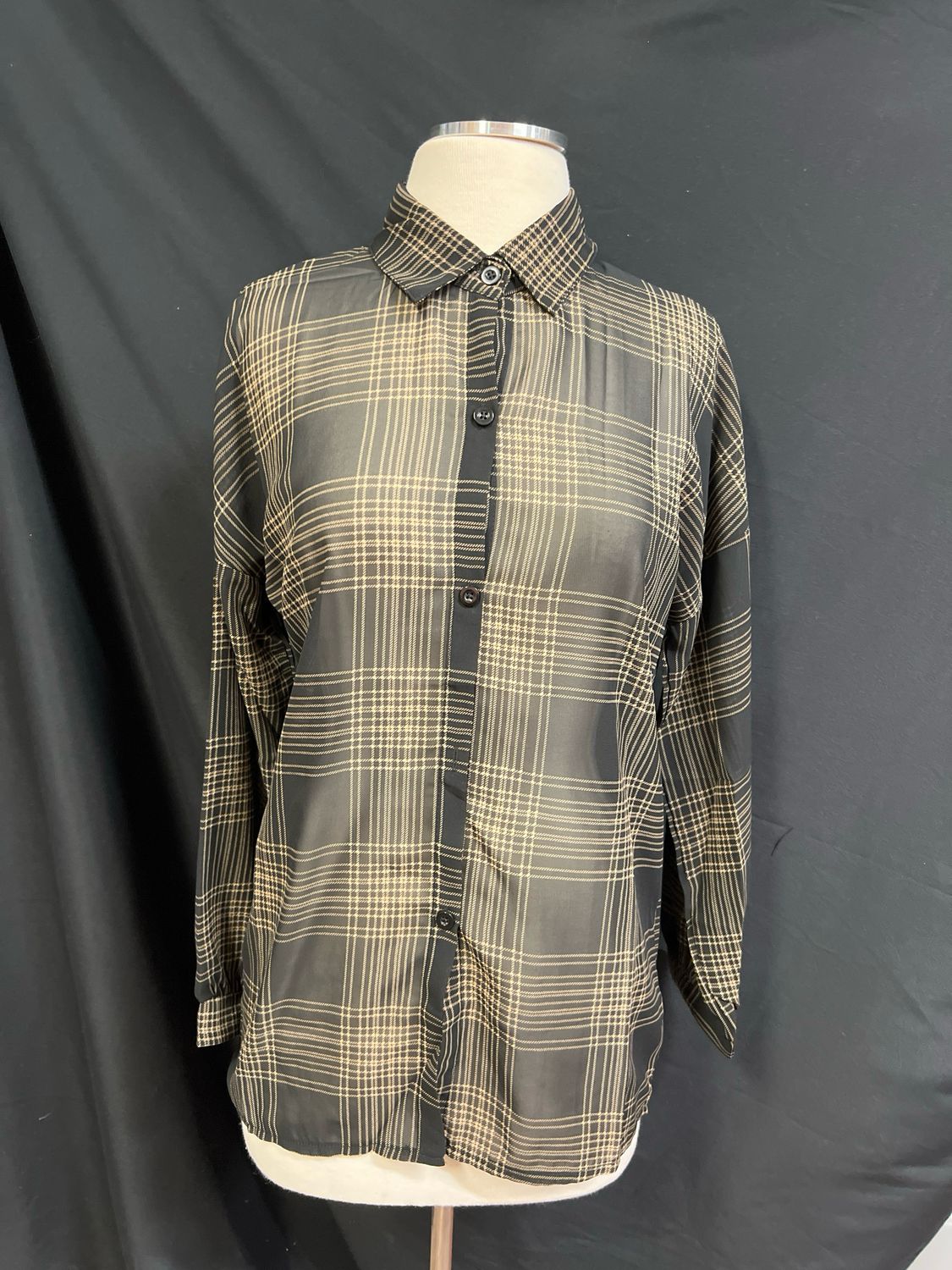 Black Plaid Silk Button Up Black Plaid Silk Button Up