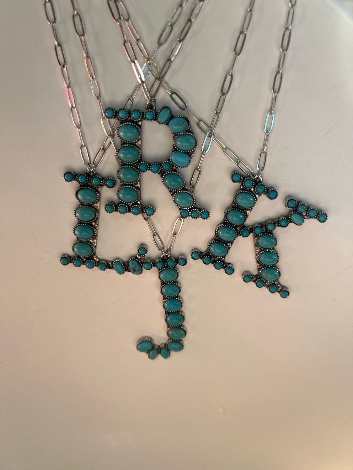 Western Turquoise Stone Initial Pendant Western Turquoise Stone Initial Pendant