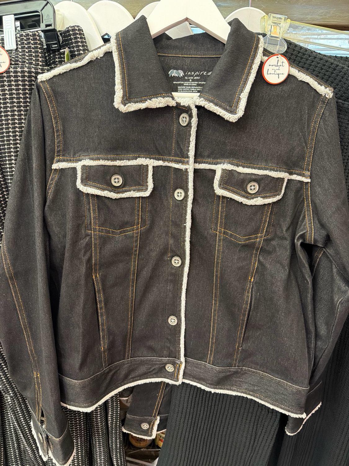Wild Palms Black Fringe Jean Jacket