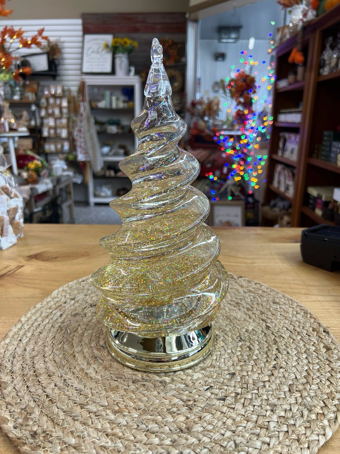 12" Lighted Gold Swirling Tree