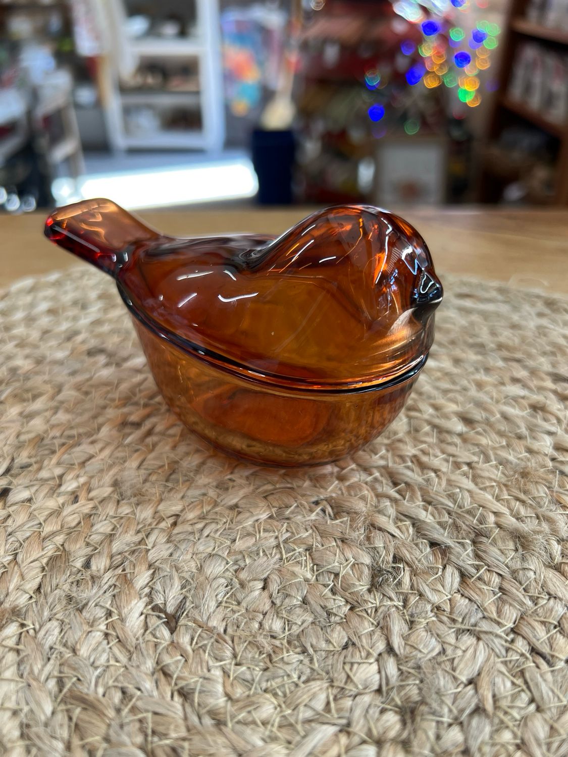 Amber Glass Bird Dish