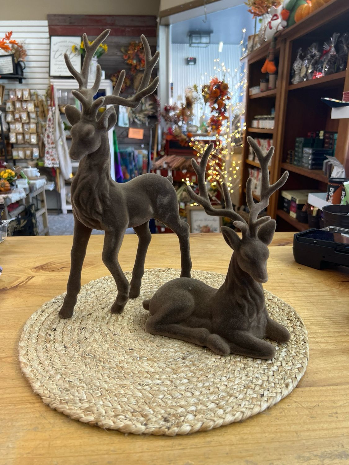 15" Brown Flocked Deer 15" Brown Flocked Deer