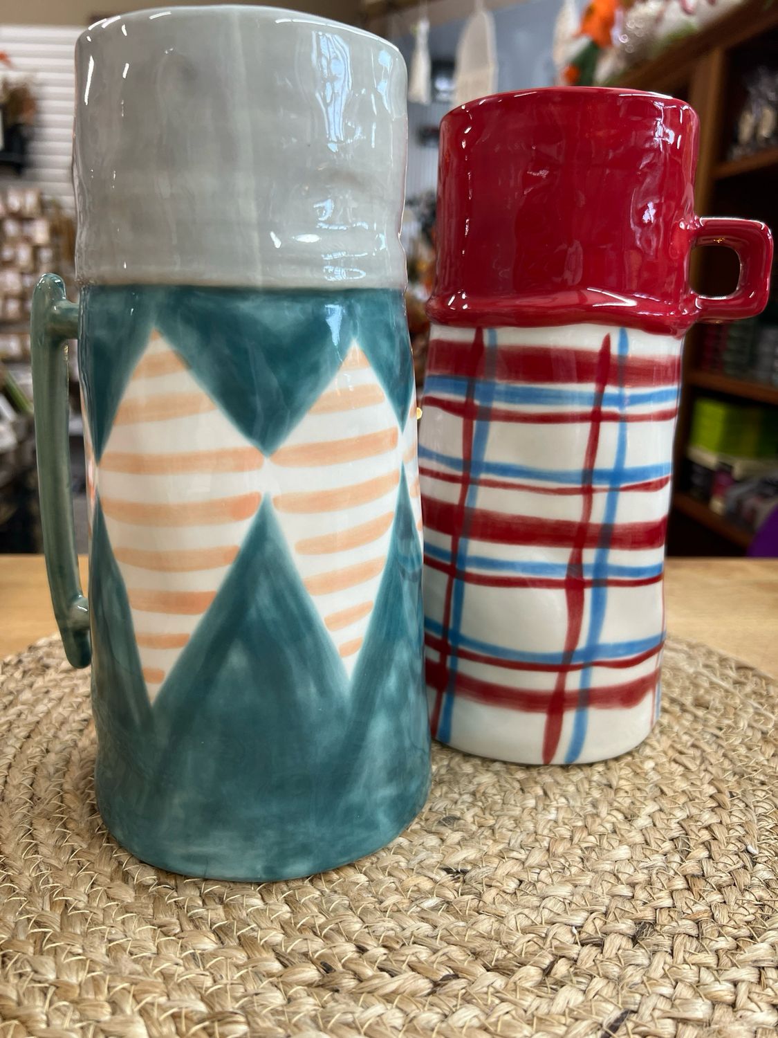 Stoneware Thermos Plaid Vase Stoneware Thermos Plaid Vase