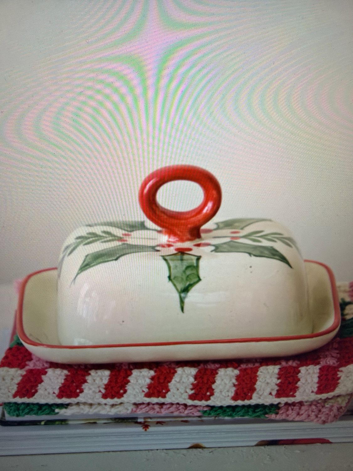Stoneware Holiday Botanicals Butter Dish Stoneware Holiday Botanicals Butter Dish