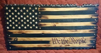 Rustic Handcarved Edge Black &amp; Wood &quot; We The People &quot;