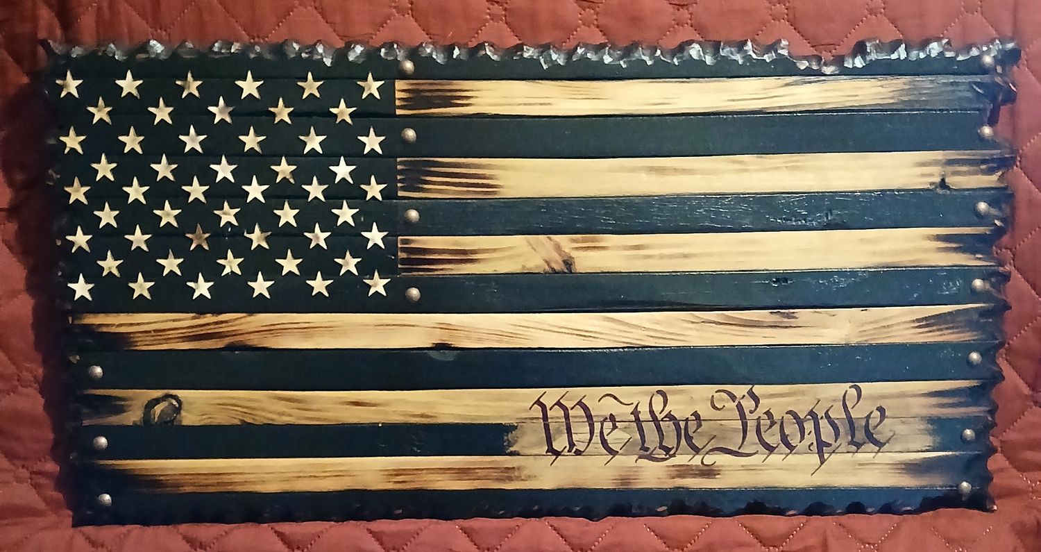 Rustic Handcarved Edge Black &amp; Wood &quot; We The People &quot;