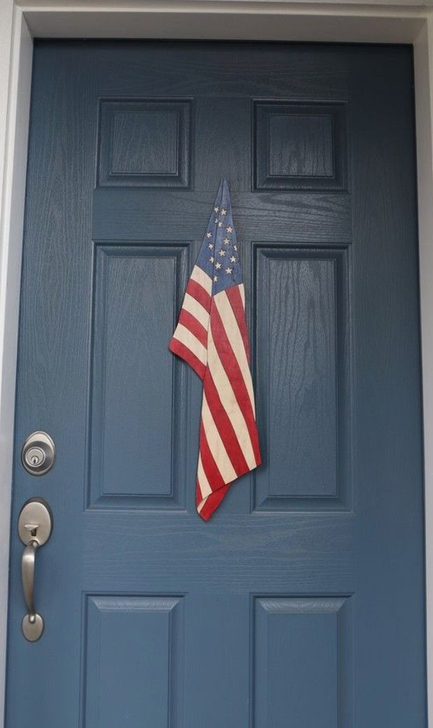 HANDCARVED DRAPED RED, WHITE, &amp; BLUE AMERICAN FLAG 