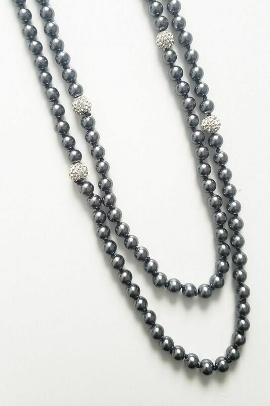 GLASS PEARL NECKLACE GREY