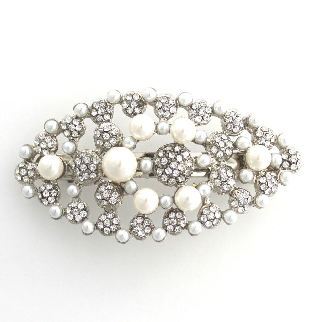 CRYSTAL PEARL HAIR CLIP SILVER
