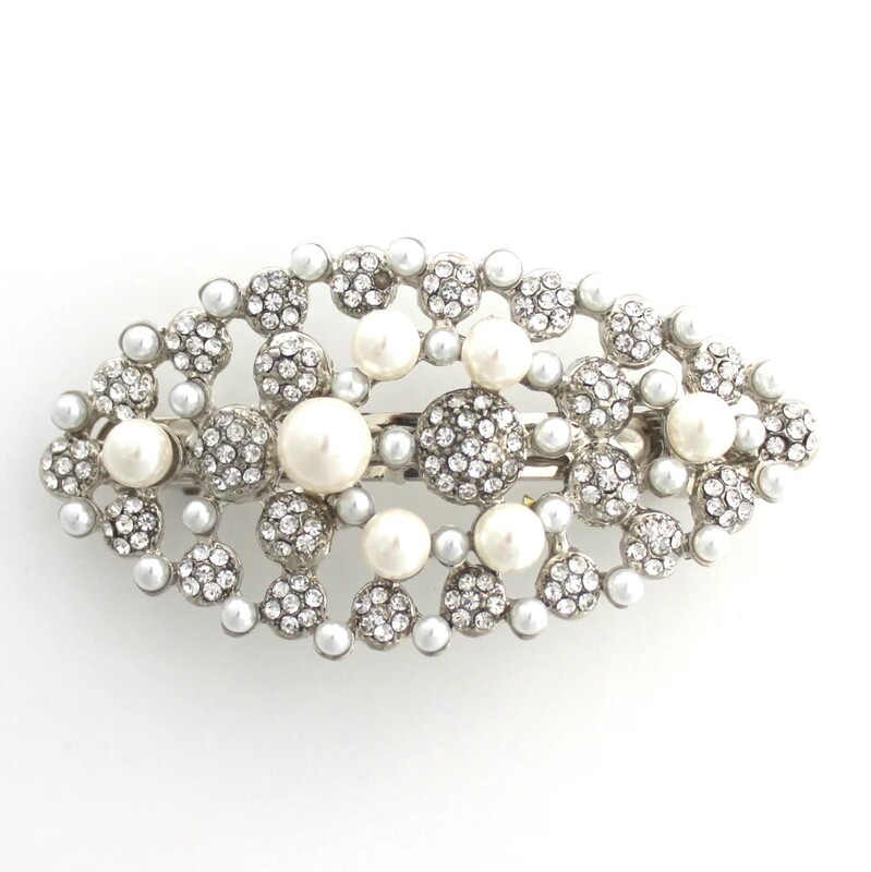 CRYSTAL PEARL HAIR CLIP SILVER