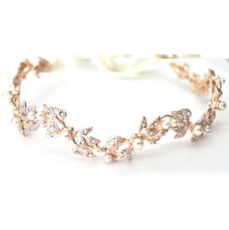 CRYSTAL &amp; PEARL HEAD BAND HB62R