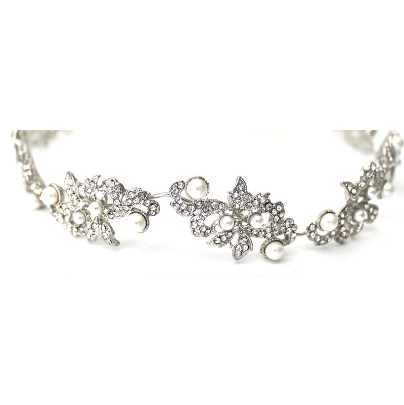 CRYSTAL &amp; PEARL HEAD BAND HB61P
