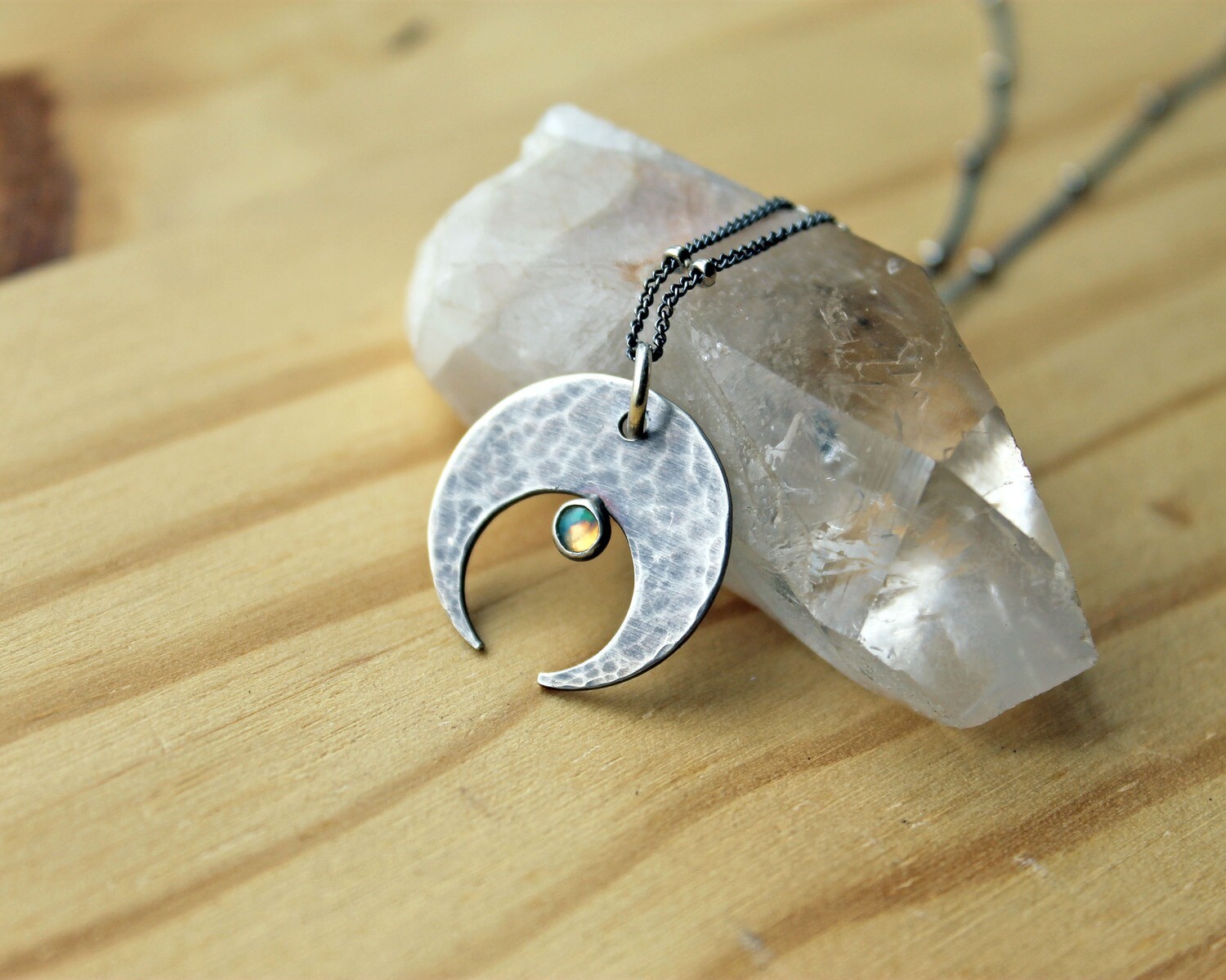 Opal Crescent Moon Pendant