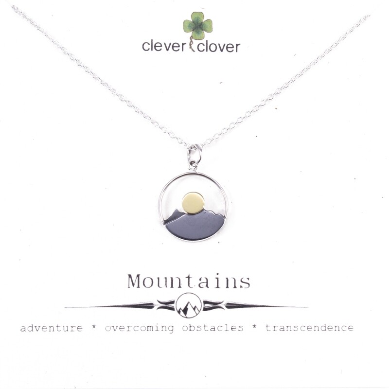 SSN3115 Sterling Silver+Bronze Sun  Mountain Range Necklace