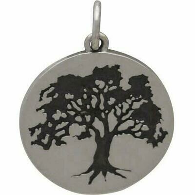 SSN4077 Sterling Silver Etched Oak Tree Necklace