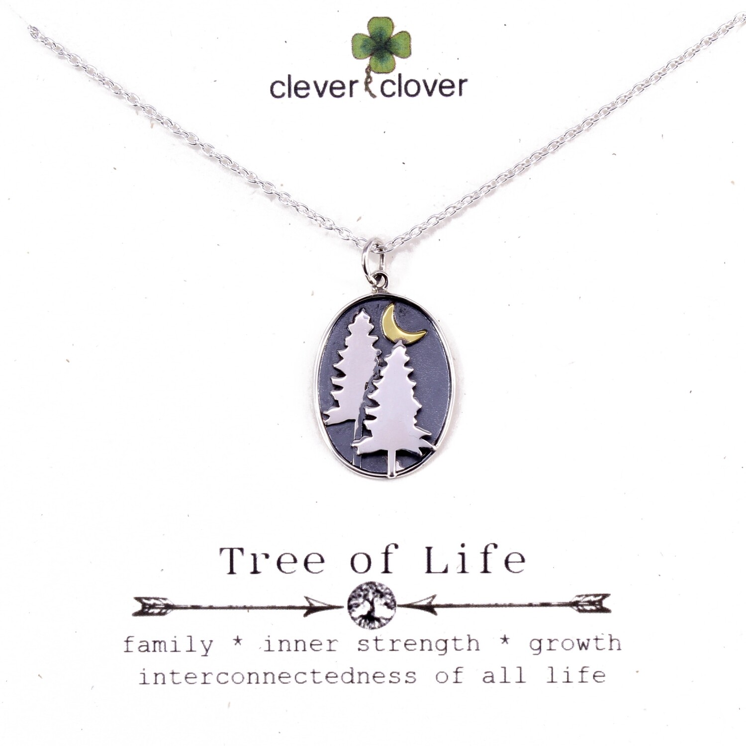SSN3206 Sterling Silver Pine Tree + Bronze Moon Necklace
