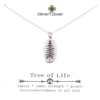 SSN4030 Sterling Silver Etched Oval Pine Tree Necklace
