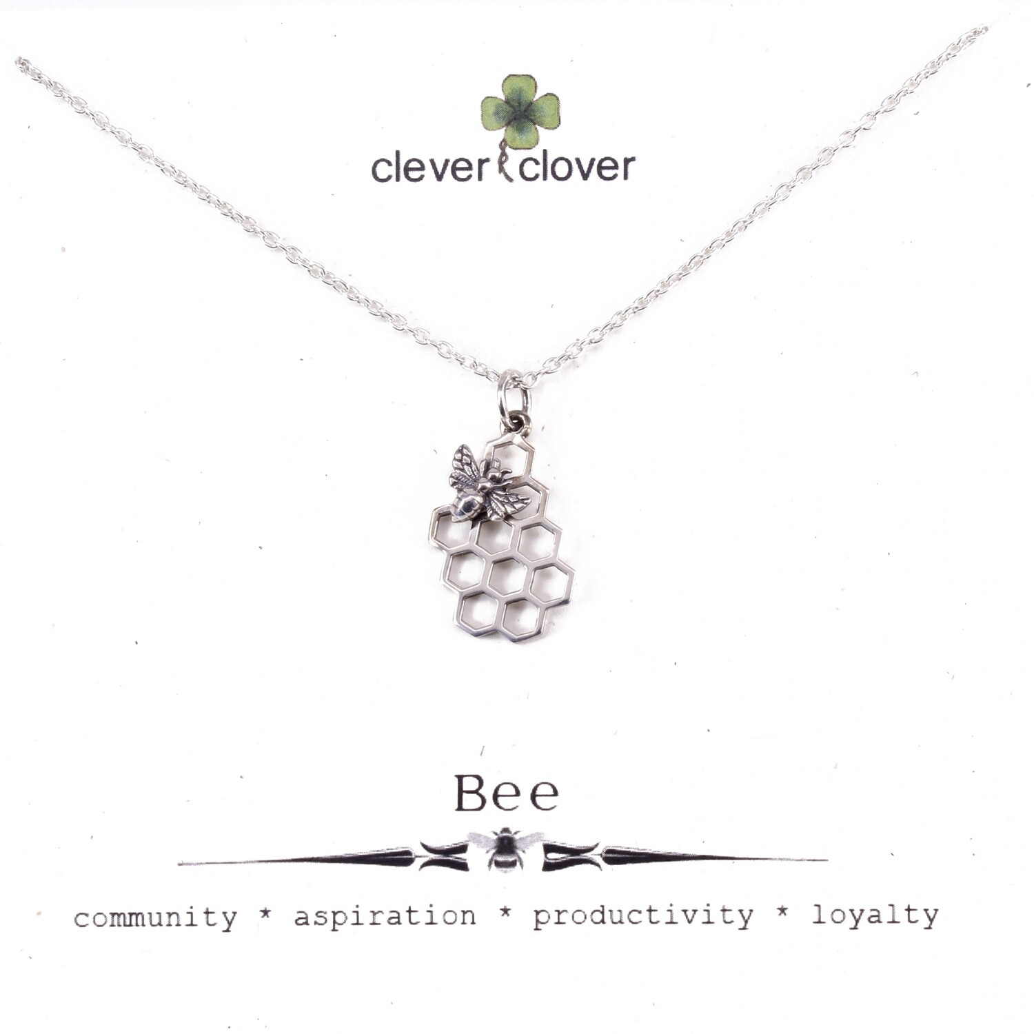 SSN6008 Sterling Silver Bee on Honeycomb Necklace