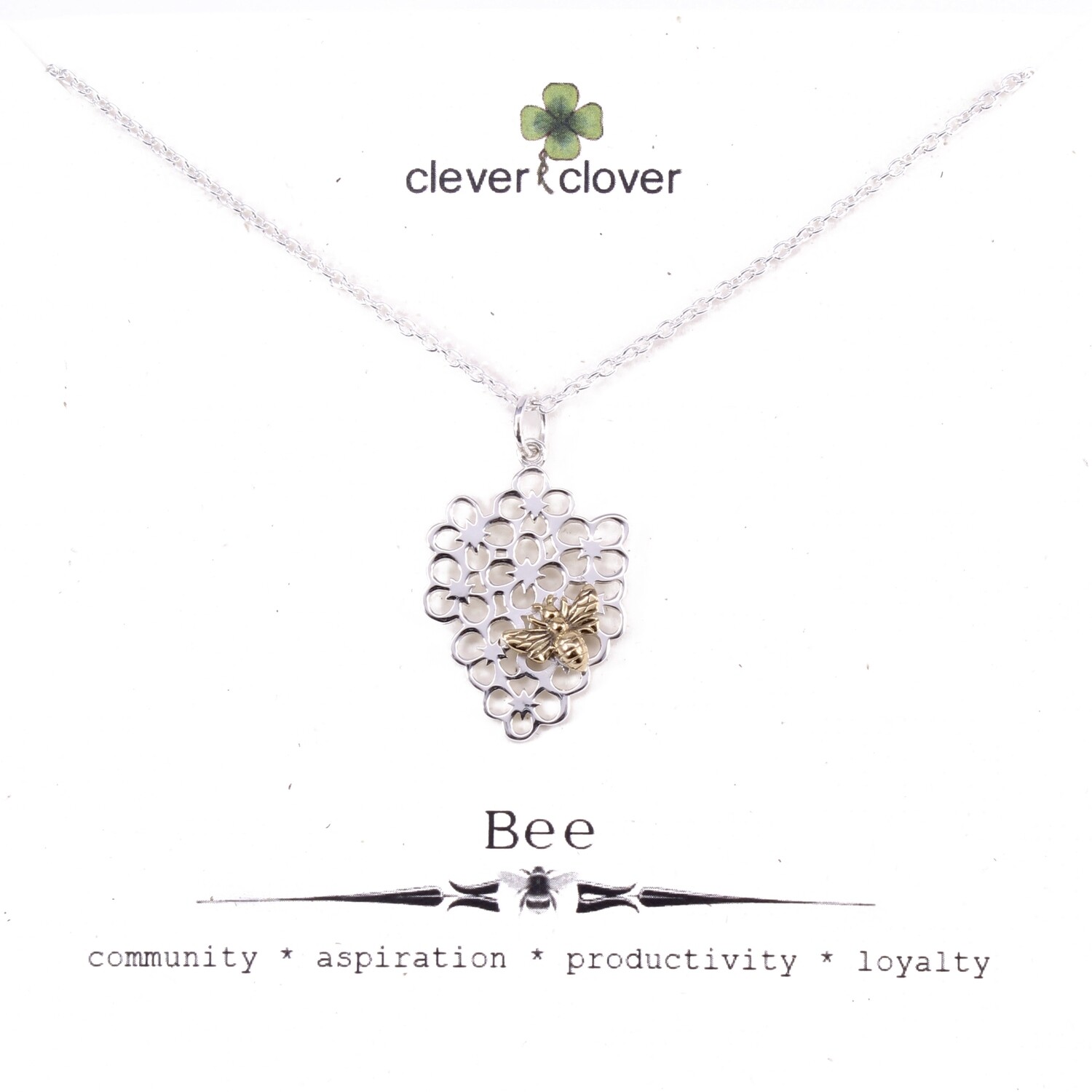 SSN6089 Sterling Silver Flower + Bronze Bee Necklace