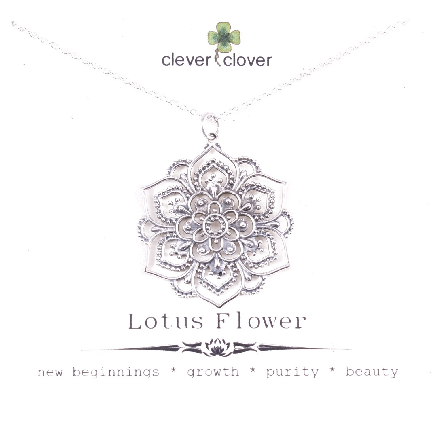 SSN7044 Sterling Silver Large Lotus Mandala Necklace
