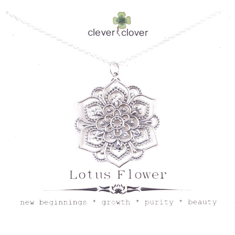 SSN7044 Sterling Silver Large Lotus Mandala Necklace