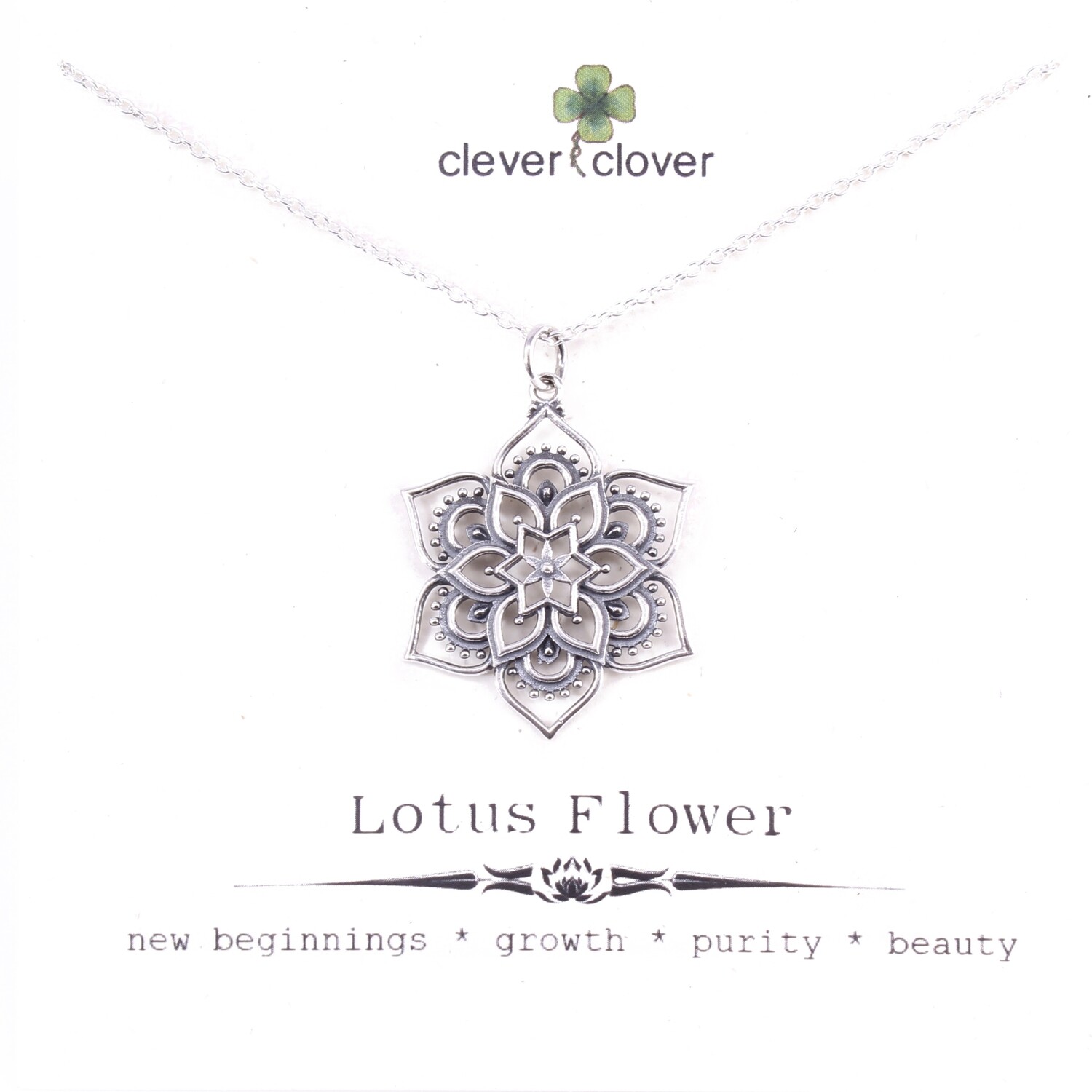 SSN7043 Sterling Silver Medium Lotus Mandala Necklace