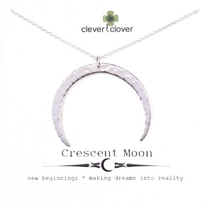 SSN3064 Sterling Silver Large Hammered Horizontal Moon Necklace
