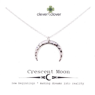SSN3063 Sterling Silver Medium Hammered Horizontal Moon Necklace