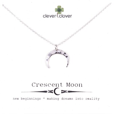 SSN3062 Sterling Silver Small Hammered Horizontal Moon Necklace