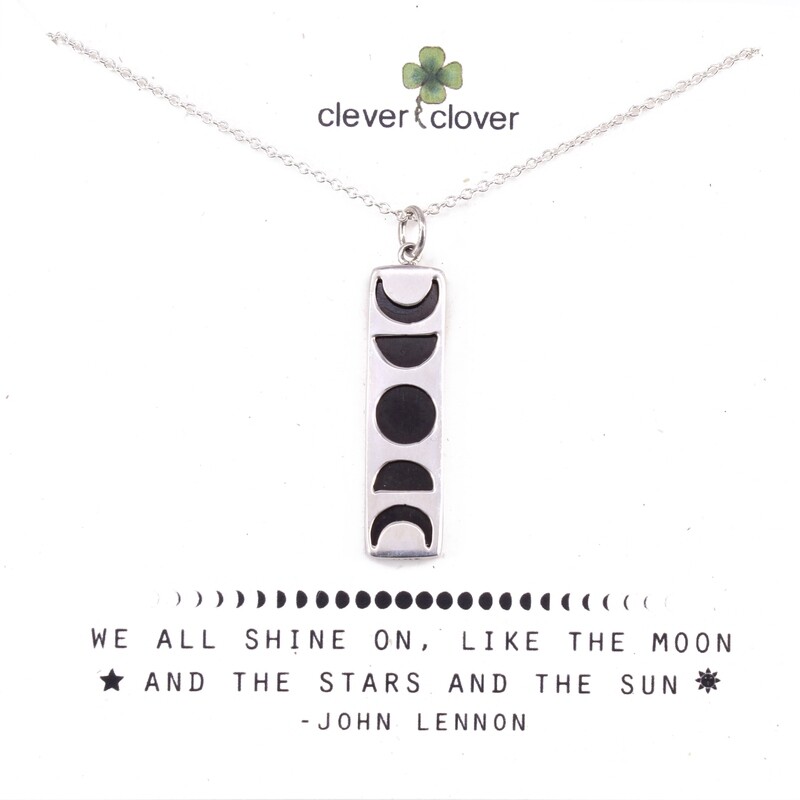 SSN3150 Sterling Silver Moon Phases Over Black Wood Necklace
