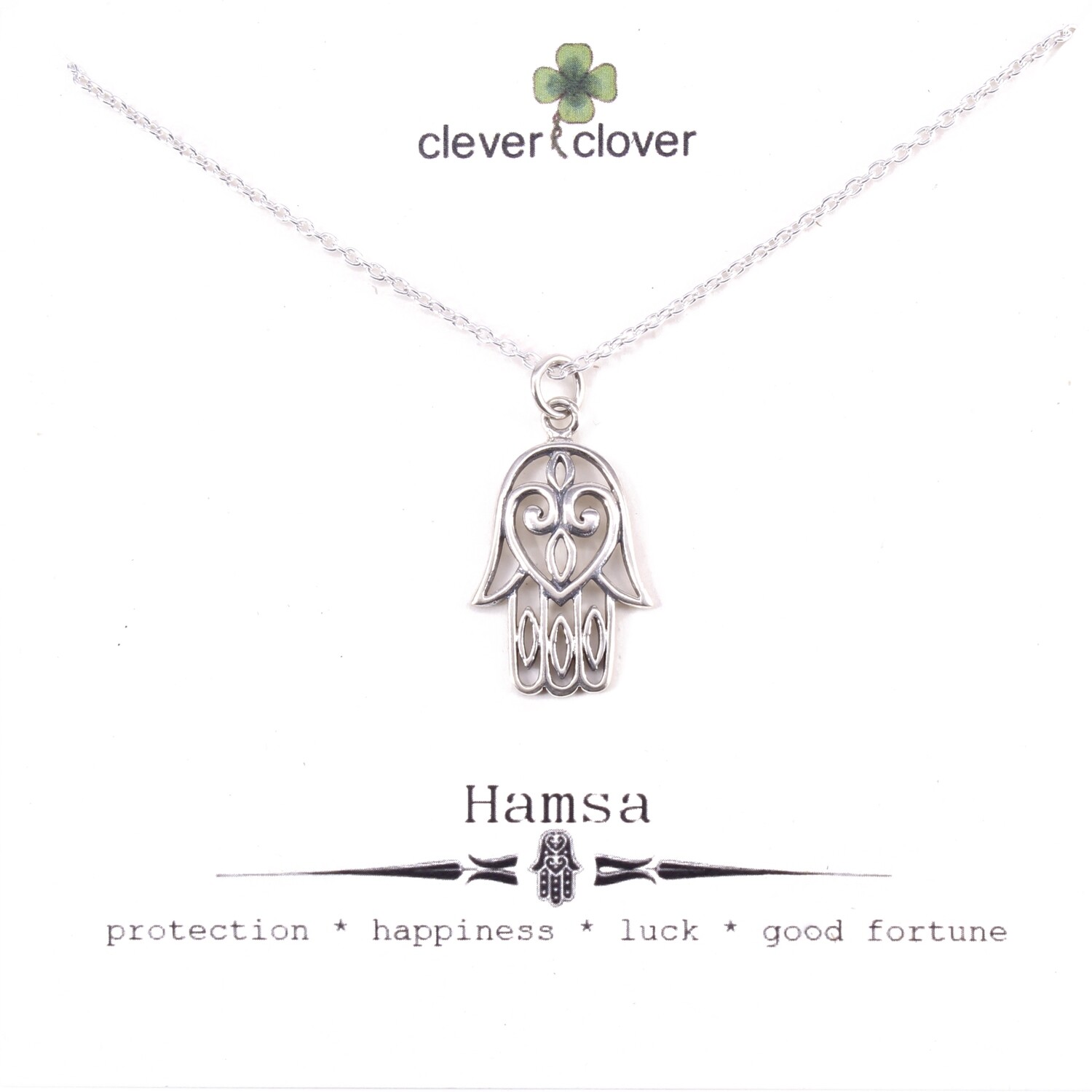 SSN573 Sterling Silver Hamsa with Heart Necklace