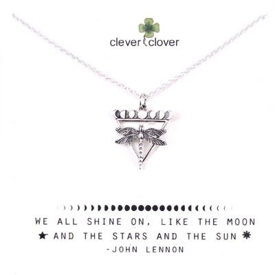 SSN4094 Sterling Silver Dragonfly + Moon Phases Necklace