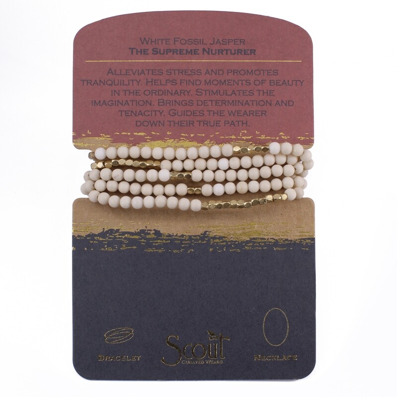 SW003 Stone Wrap Bracelet/Necklace - White Fossil Jasper