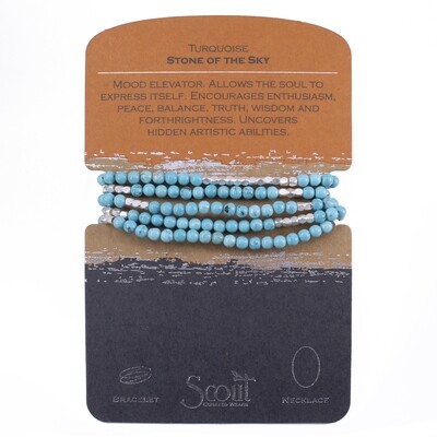 SW006 Stone Wrap Bracelet/Necklace - Turquoise/Silver
