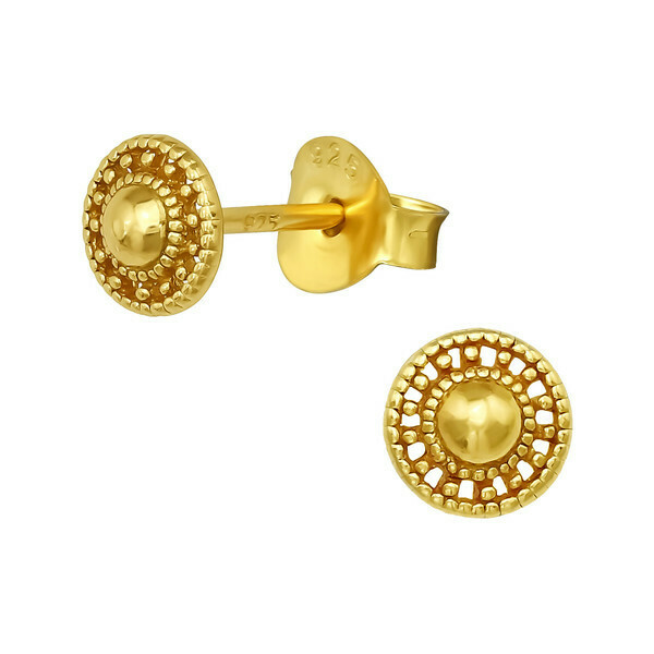 P42-13 Dotted Circle Posts - Gold Plated Sterling Silver