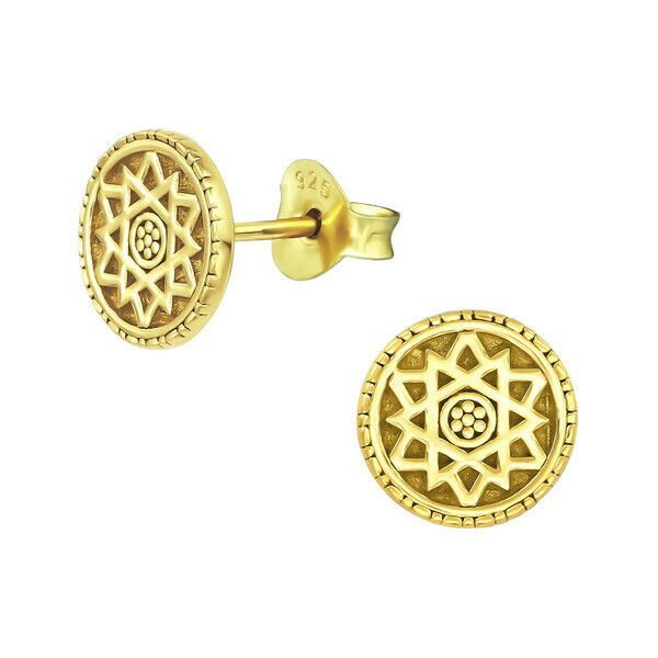 P42-1 Sun Mandala Posts - Gold Plated Sterling Silver