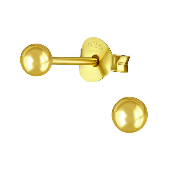 P113 Ball 3mm Posts - Gold Plated Sterling Silver