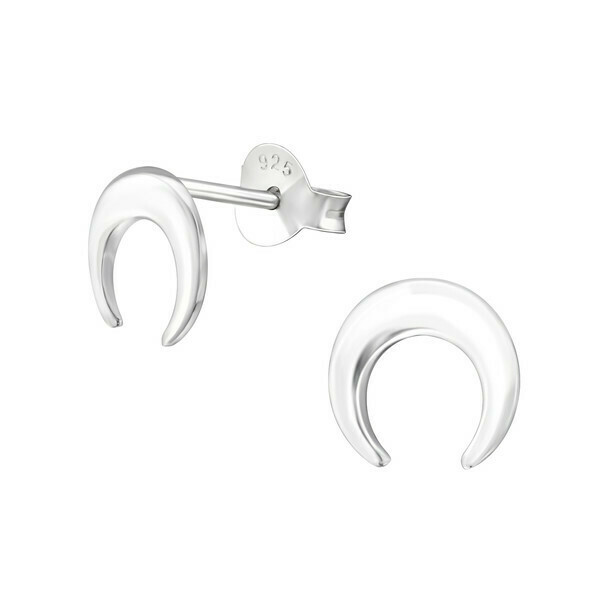P39-25 Sterling Silver Shiny Horizontal Crescent Posts