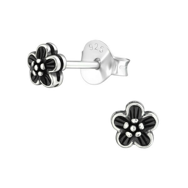 P28-45 Sterling Silver Antiqued Tiny Flower Posts