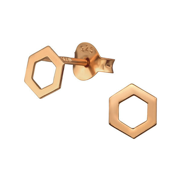 P41-22 Open Hexagon Posts - Rose Gold Plated Sterling Silver