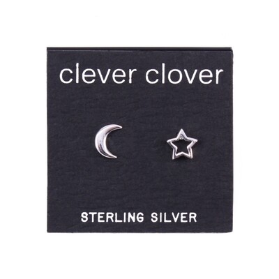 P27-29 Sterling Silver Moon + Open Star Mismatched Posts